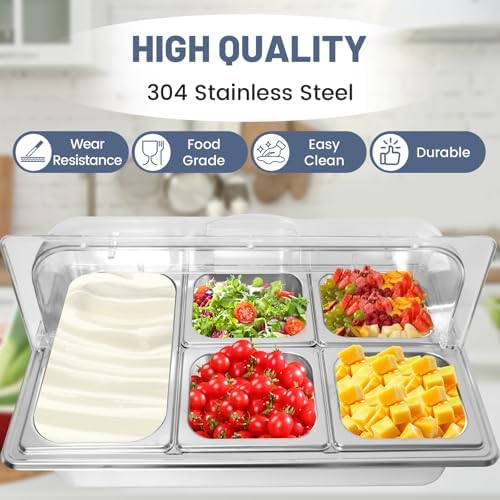 Countertop Ice Food Serving Display Tray with 5 Pan, Salad Bar Buffet Station for Home, Cold Food Buffet Server, alternate