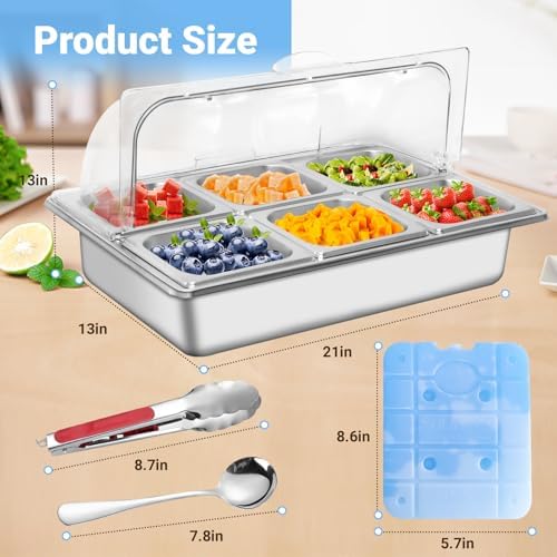 Countertop Ice Food Serving Display Tray with 6 Pan, Portable Salad Bar Buffet Station for Home, Cold Food, alternate view 3