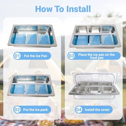Countertop Ice Food Serving Display Tray with 6 Pan, Portable Salad Bar Buffet Station for Home, Cold Food, alternate view 4