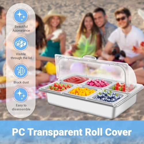 Countertop Ice Food Serving Display Tray with 6 Pan, Portable Salad Bar Buffet Station for Home, Cold Food, alternate view 6