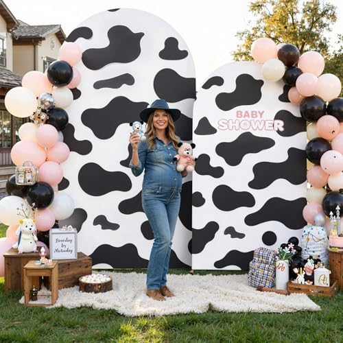 Cow Print Arch Backdrop Cover Set of 2-7.2FT & 6FT Wrinkle Free Spandex Fitted Arch Cover for Round Top Chiara, alternate