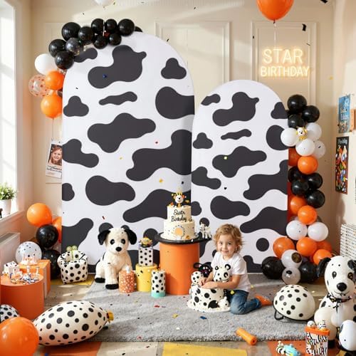 Cow Print Arch Backdrop Cover Set of 2-7.2FT & 6FT Wrinkle Free Spandex Fitted Arch Cover for Round Top Chiara, alternate