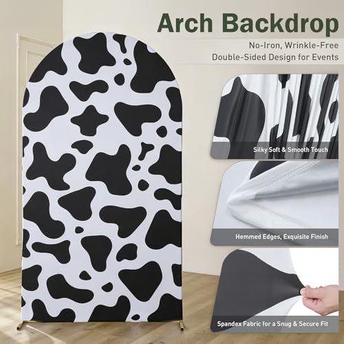 Cow Print Arch Backdrop Cover Set of 2-7.2FT & 6FT Wrinkle Free Spandex Fitted Arch Cover for Round Top Chiara, alternate