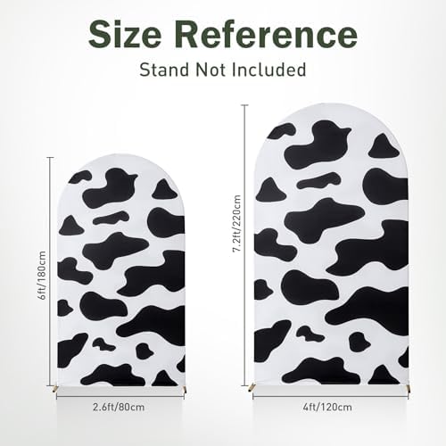 Cow Print Arch Backdrop Cover Set of 2-7.2FT & 6FT Wrinkle Free Spandex Fitted Arch Cover for Round Top Chiara, alternate