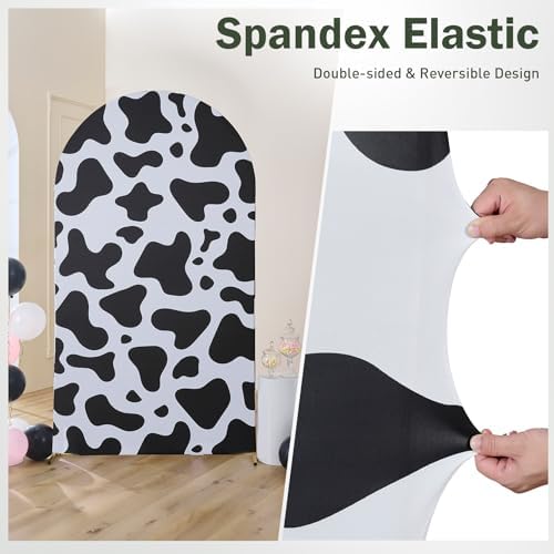 Cow Print Arch Backdrop Cover Set of 2-7.2FT & 6FT Wrinkle Free Spandex Fitted Arch Cover for Round Top Chiara, alternate
