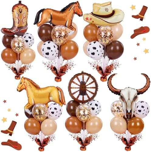 Cowboy Party Balloons Stand Kit 6 Sets, Brown in 6 Count (Pack of 1) in Brown