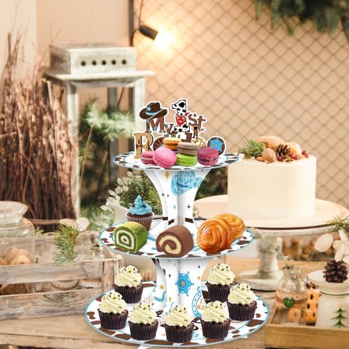 Cowboy Party Cupcake Stand - My First Rodeos Decorations 3 Tier Cake Tower in Cowboy, alternate view 2