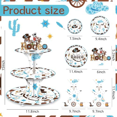 Cowboy Party Cupcake Stand - My First Rodeos Decorations 3 Tier Cake Tower in Cowboy, alternate view 3