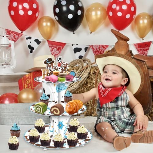 Cowboy Party Cupcake Stand - My First Rodeos Decorations 3 Tier Cake Tower in Cowboy, alternate view 4