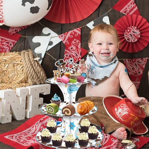 Cowboy Party Cupcake Stand - My First Rodeos Decorations 3 Tier Cake Tower in Cowboy, alternate view 5
