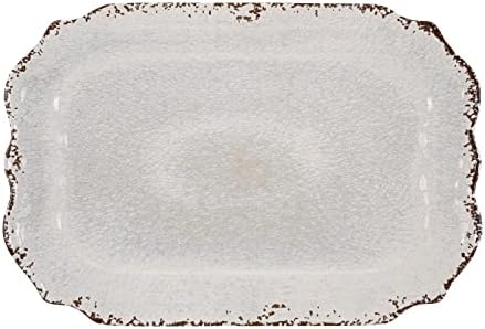 Crackle Melamine Serving Tray, BPA-Free Rustic Rectangular Platter for Appetizers, Cheese, Fruit or