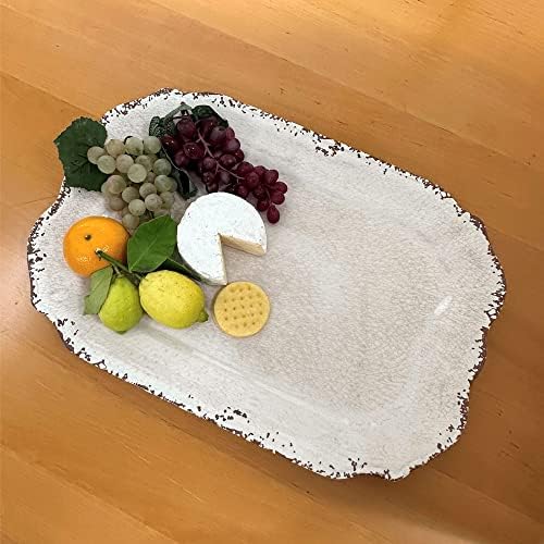 Crackle Melamine Serving Tray, BPA-Free Rustic Rectangular Platter for Appetizers, Cheese, Fruit or, alternate view 2