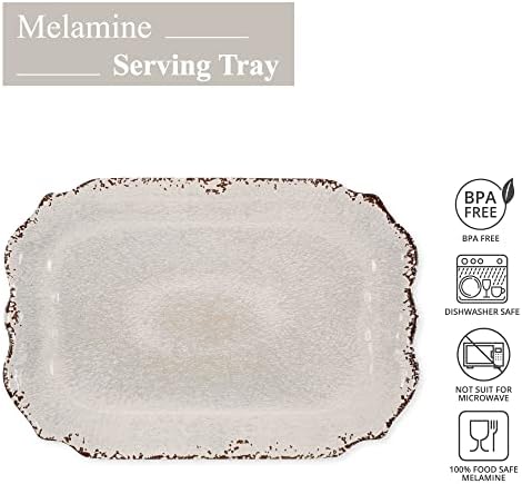 Crackle Melamine Serving Tray, BPA-Free Rustic Rectangular Platter for Appetizers, Cheese, Fruit or, alternate view 4