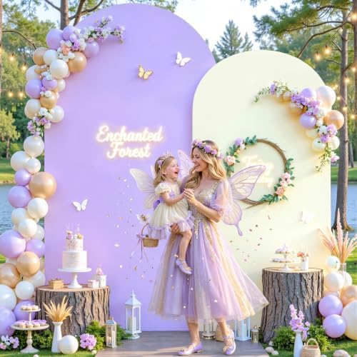 Cream and Purple Arch Backdrop Cover 7.2FT 6FT Wedding Arch Covers Set of 2 Arches Covers Stretchy Backdrop, alternate view 2