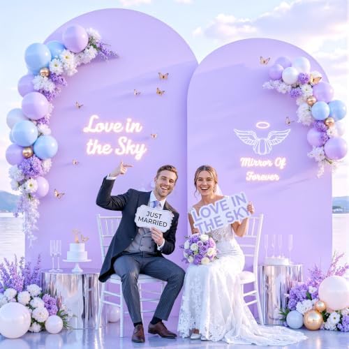 Cream and Purple Arch Backdrop Cover 7.2FT 6FT Wedding Arch Covers Set of 2 Arches Covers Stretchy Backdrop, alternate view 3