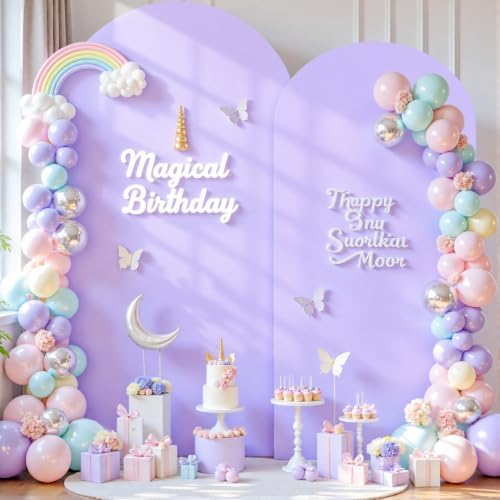 Cream and Purple Arch Backdrop Cover 7.2FT 6FT Wedding Arch Covers Set of 2 Arches Covers Stretchy Backdrop, alternate view 5