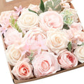 Cream Blush Artificial Flowers Fake Roses Peonies and Greenery Combo Box Set for DIY Pink Wedding Bouquets