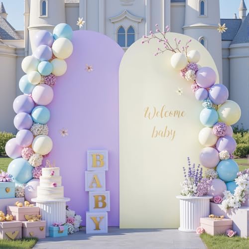 Cream Purple Arch Backdrop Cover 6.6FT Party Wedding Arch Covers Stretchy Backdrop Baby Shower Bridal Shower, alternate view