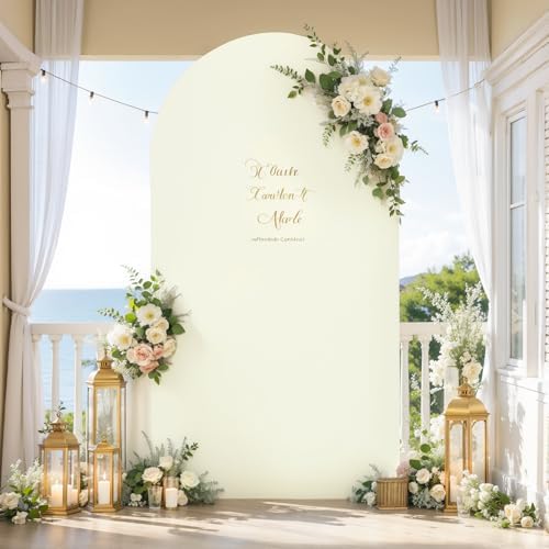 Cream Purple Arch Backdrop Cover 7.2FT Party Wedding Arch Covers Stretchy Backdrop Baby Shower Bridal Shower, alternate view