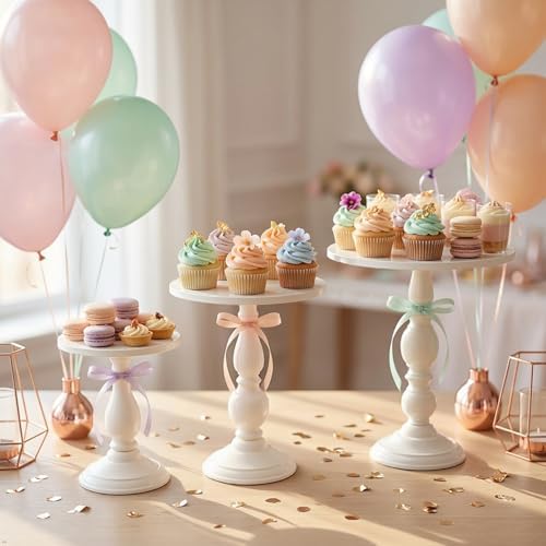 Cream White 3Pcs Metal Round Elegant Cake Stand Set Dessert Display in Off-White