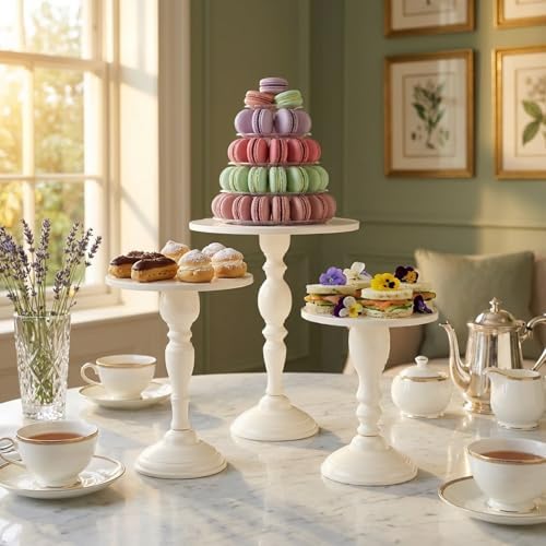 Cream White 3Pcs Metal Round Elegant Cake Stand Set Dessert Display in Off-White, alternate view 6