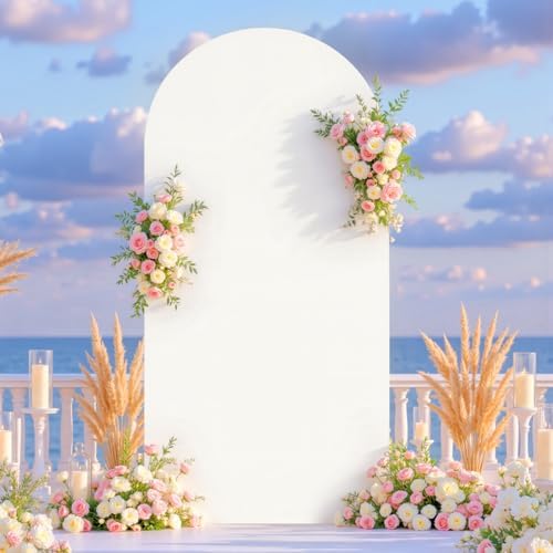 Cream White Arch Cover 6.6FT Spandex Fitted Wedding Arch Stand Covers Round Top Chiara Arch Covers Stretchy, alternate view 6