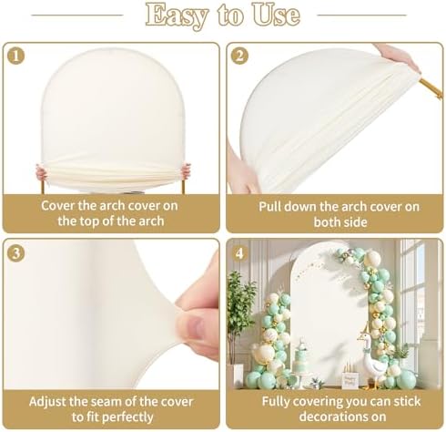 Cream White Arch Cover 6.6FT Spandex Fitted Wedding Arch Stand Covers Round Top Chiara Arch Covers Stretchy, alternate view 7