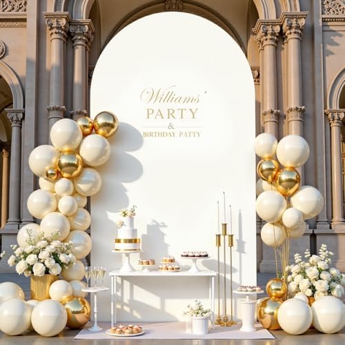 Cream White Arch Cover 7.2FT Spandex Fitted Wedding Arch Stand Covers Round Top Chiara Arch Covers Stretchy, alternate view 4