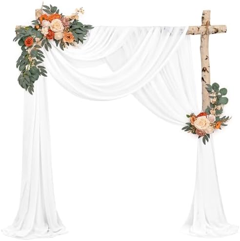 Cream White Wedding Arch Drapes, 2 Panels 28" x 20ft Chiffon Fabric Drapes for Ceremony & Reception in Cream, alternate view