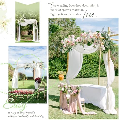 Cream White Wedding Arch Drapes, 2 Panels 28" x 20ft Chiffon Fabric Drapes for Ceremony & Reception in Cream, alternate view