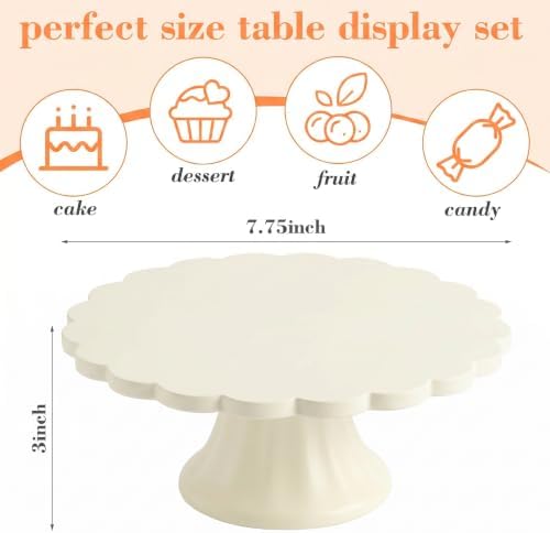 Cream Wooden Cake Stand Scalloped Round 7.75" L X 7.75" W X 3" H in Cream, alternate view 3