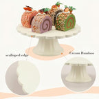 Cream Wooden Cake Stand Scalloped Round 7.75" L X 7.75" W X 3" H in Cream, alternate view 4