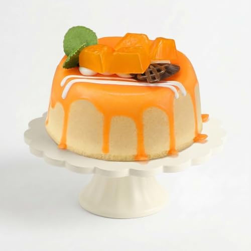 Cream Wooden Cake Stand Scalloped Round 7.75" L X 7.75" W X 3" H in Cream, alternate view 6