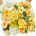 Cream Yellow Artificial Flowers, Silk Fake Flowers Box for Wedding in A Bloom Cream Yellow