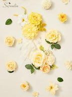 Cream Yellow Artificial Flowers, Silk Fake Flowers Box for Wedding in A Bloom Cream Yellow, alternate view 2