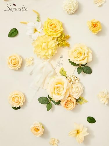Cream Yellow Artificial Flowers, Silk Fake Flowers Box for Wedding in A Bloom Cream Yellow, alternate view 2