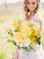 Cream Yellow Artificial Flowers, Silk Fake Flowers Box for Wedding in A Bloom Cream Yellow, alternate view 5