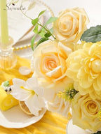 Cream Yellow Artificial Flowers, Silk Fake Flowers Box for Wedding in A Bloom Cream Yellow, alternate view 6