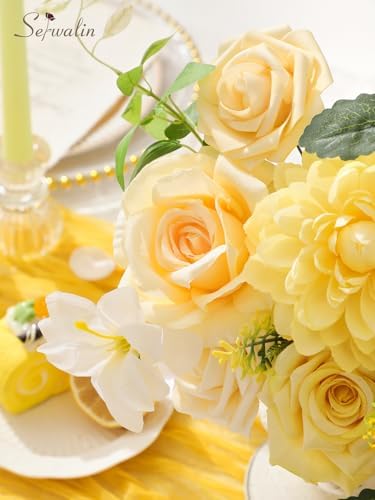 Cream Yellow Artificial Flowers, Silk Fake Flowers Box for Wedding in A Bloom Cream Yellow, alternate view 6