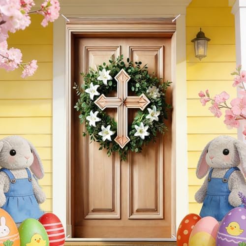 Cross Lily Easter Door Cover Banner 35x71 Inches Polyester in 35x71 Inches