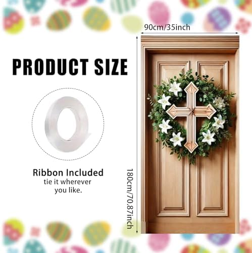 Cross Lily Easter Door Cover Banner 35x71 Inches Polyester in 35x71 Inches, alternate view 3