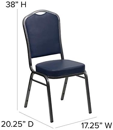 Crown Back Stacking Banquet Chair, Navy Vinyl/Silver Vein Frame, alternate view 2