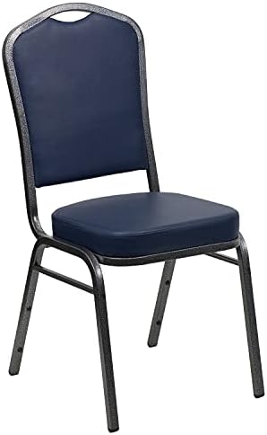 Crown Back Stacking Banquet Chair, Navy Vinyl/Silver Vein Frame, alternate view 3