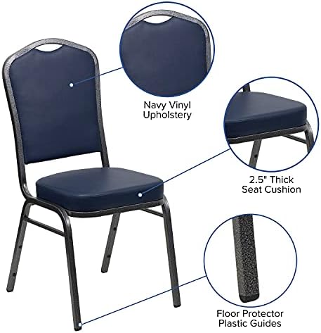 Crown Back Stacking Banquet Chair, Navy Vinyl/Silver Vein Frame, alternate view 4