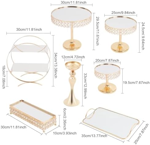 Crystal Cake Stand with Mirror, 8 Pcs Wedding Elegant Round Cake Stands in Gold, alternate view 2
