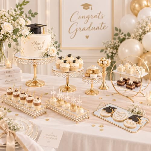 Crystal Cake Stand with Mirror, 8 Pcs Wedding Elegant Round Cake Stands in Gold, alternate view 5