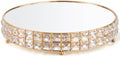 Crystal Cake Stand with Mirror, Gold Round, 14 Inch in Gold
