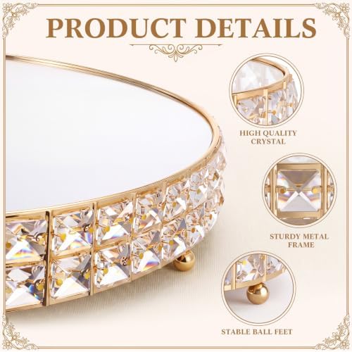 Crystal Cake Stand with Mirror, Gold Round, 14 Inch in Gold, alternate view 4