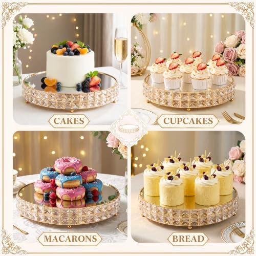 Crystal Cake Stand with Mirror, Gold Round, 14 Inch in Gold, alternate view 5