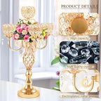 Crystal Candelabra Centerpiece, 5-Light Gold Metal Stand with Hanging Crystals, Decorative Wedding Table Holder, alternate